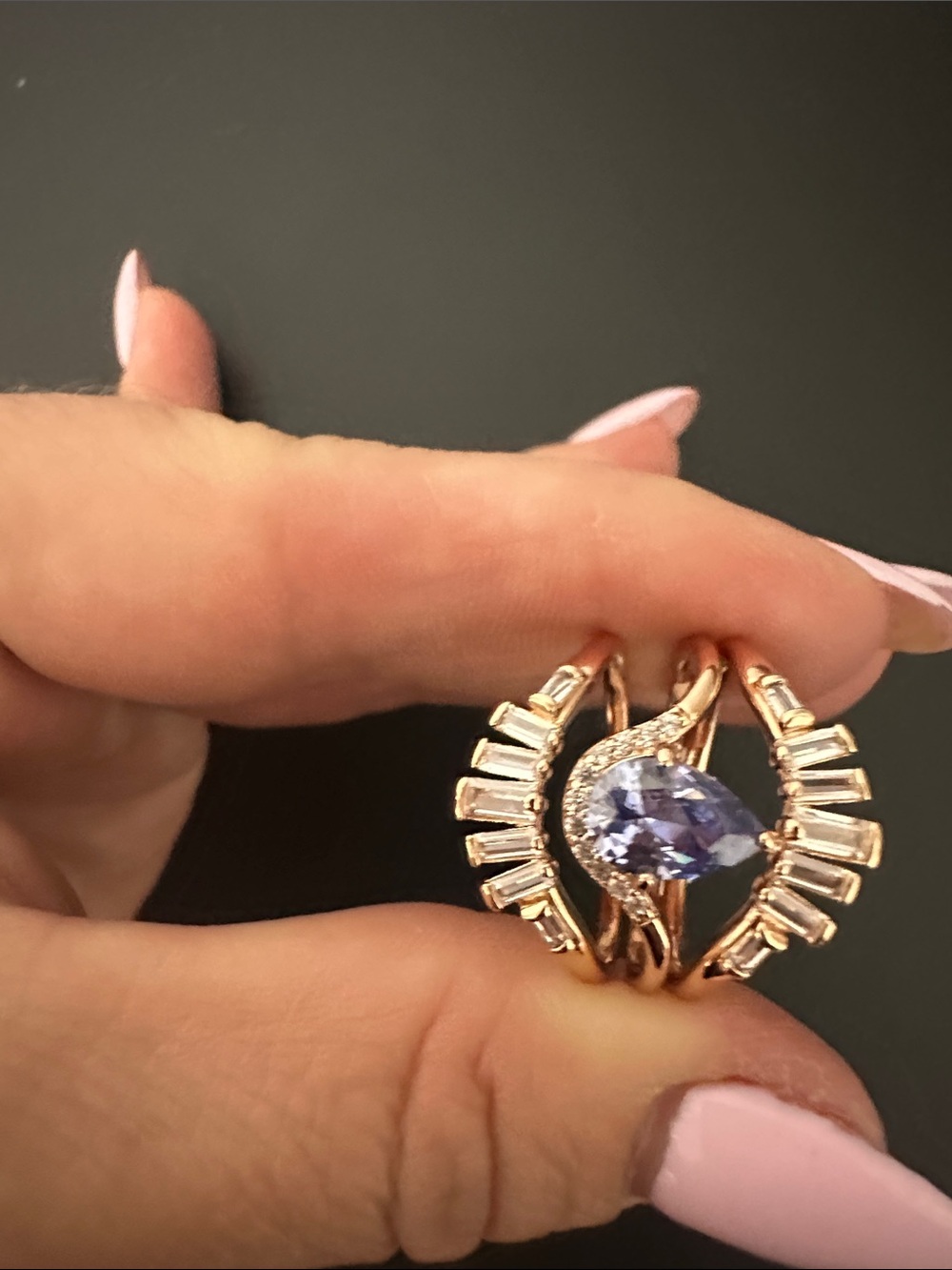 Bomb Party Elegant Rose Gold Rings (3) with Blue Teardrop Gemstone. Sz 9 NWT